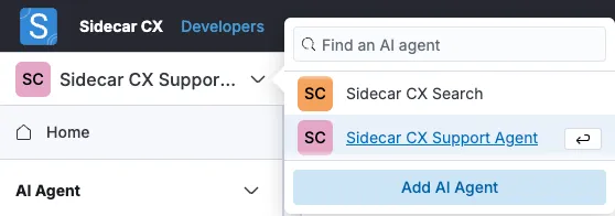 AI Agent Dropdown Menu Image of the AI Agent dropdown, listing the agents, and showing the "Add AI Agent" button.